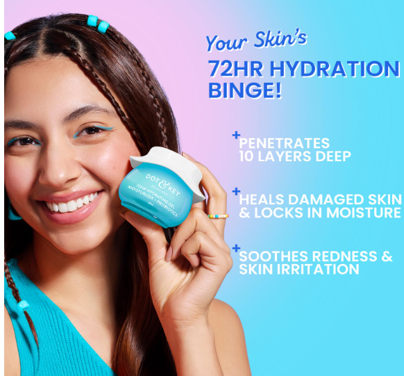 DOT & KEY 72Hr Hydrating Gel + Probiotics Moisturizer For Face With Hyaluronic Acid, Kombucha & Rice Water Lightweight Gel Oil Free Moisturizer