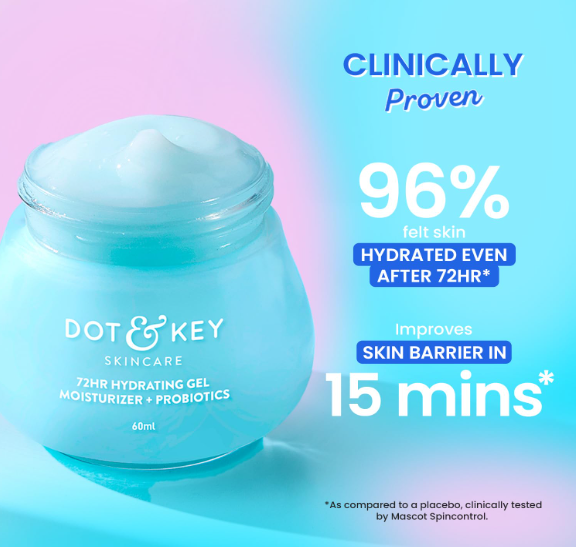 DOT & KEY 72Hr Hydrating Gel + Probiotics Moisturizer For Face With Hyaluronic Acid, Kombucha & Rice Water Lightweight Gel Oil Free Moisturizer