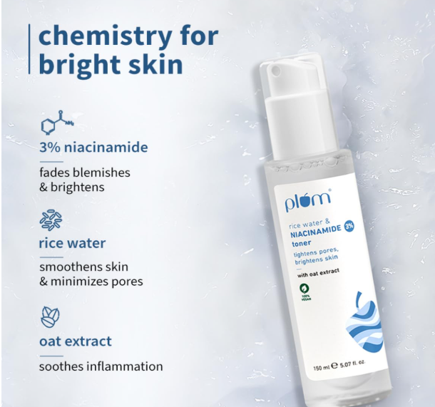 Plum 3% Niacinamide & Rice Water Face Toner 150ml