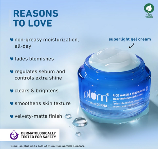 Plum 2% Niacinamide & Rice Water Superlight Gel Cream Moisturizer for Face 50 g