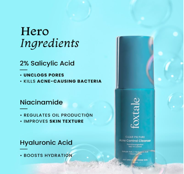 Foxtale 2% Salicylic Acid Face Wash for Oily & Acne Prone Skin 100 ml