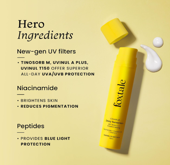 Foxtale SPF 70 Niacinamide Dewy Sunscreen with PA++++ For Dewy Sun Protection ,50 Ml