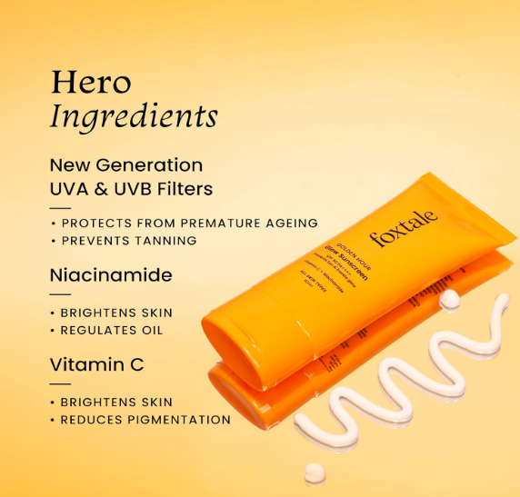 Foxtale SPF 50 Vitamin C Glow Sunscreen with PA++++ & Niacinamide , 50 ml