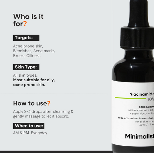 Minimalist Oil Control , Anti-Acne 10% Niacinamide Face Serum 30ml (Pack of 1)