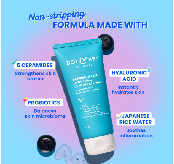 DOT &amp; KEY Barrier Repair + Hydrating Gentle Face Wash With Probiotic | Ceremide Face Wash