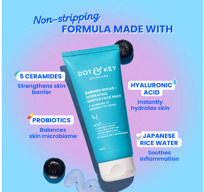 DOT &amp; KEY Barrier Repair + Hydrating Gentle Face Wash With Probiotic | Ceremide Face Wash