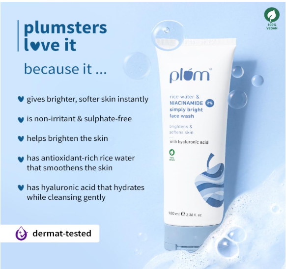 Plum 2% Niacinamide Simply Bright Face Wash With Rice Water 100 ml